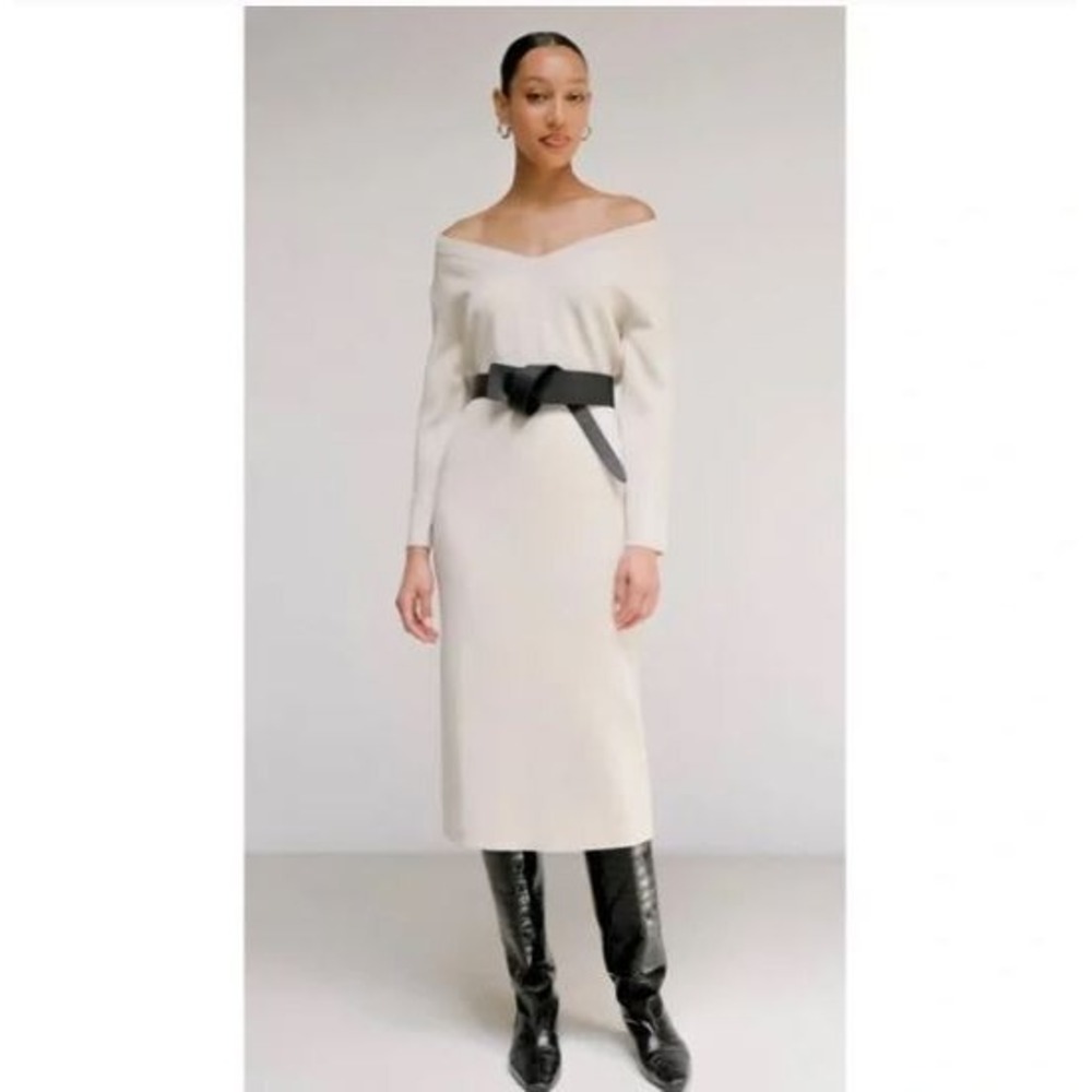 Modern Citizen Brea Off The Shoulder Sweater Dress XL Knit‎ Midi Dress Beige